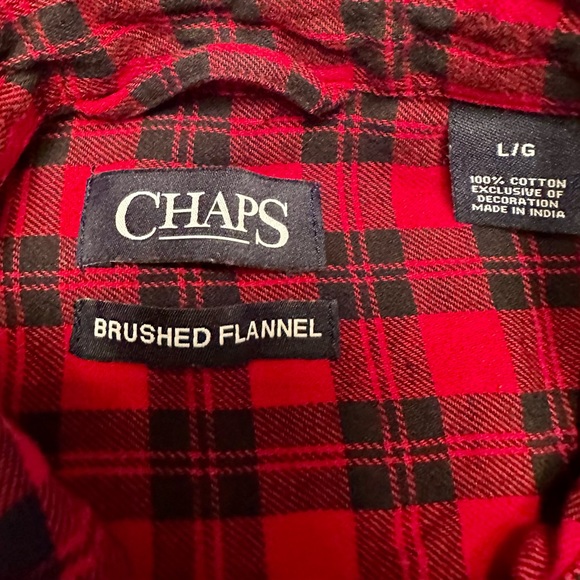 Chaps. Red and black buffalo plaid flannel long sleeve button-down. Size L. - Picture 2 of 4